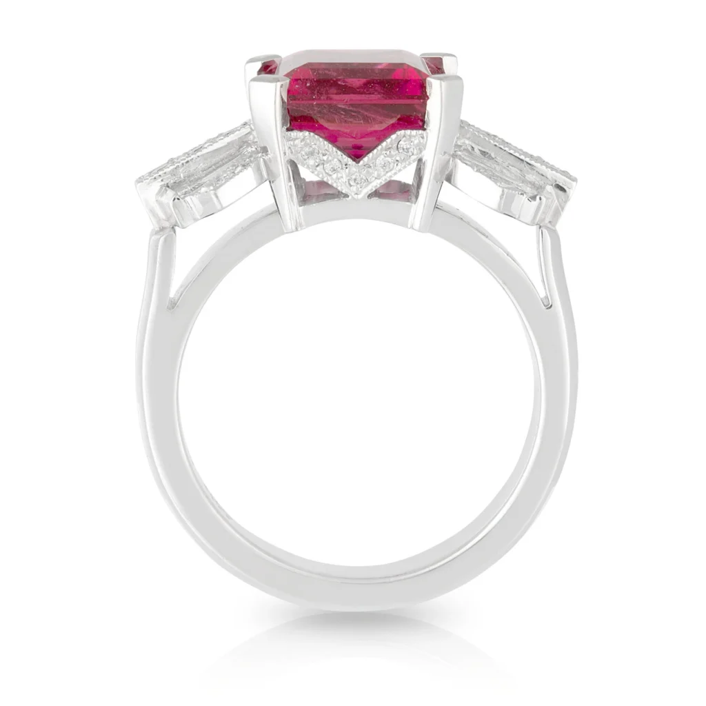 Rubellite Bow Diamond Dress Ring Sitting Up