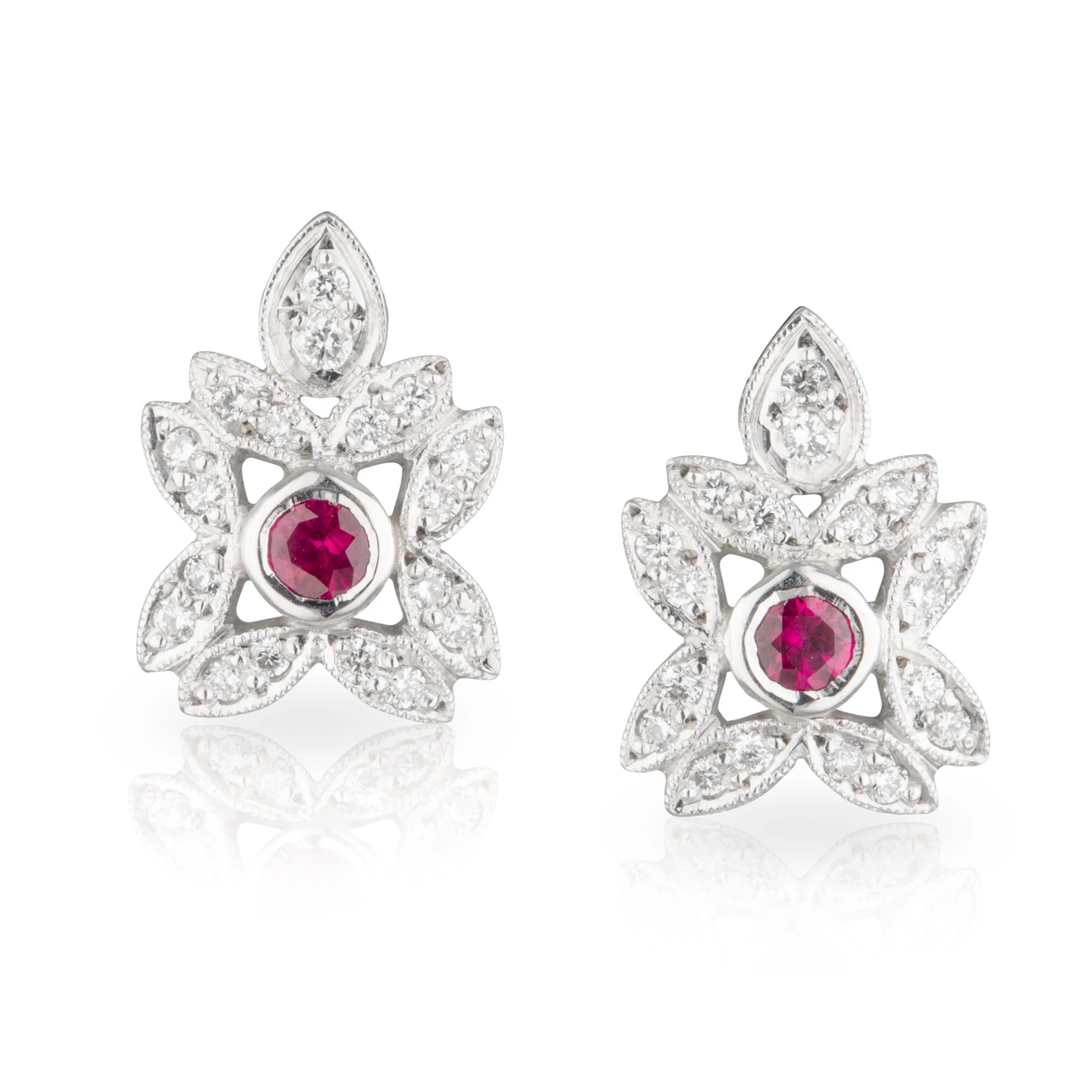 Ruby Diamond Flower Studs