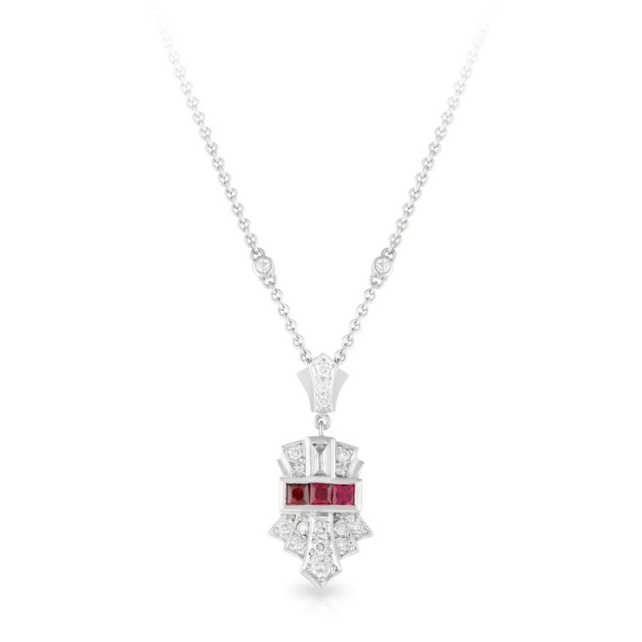 Ruby and Diamond Art Deco Pendant
