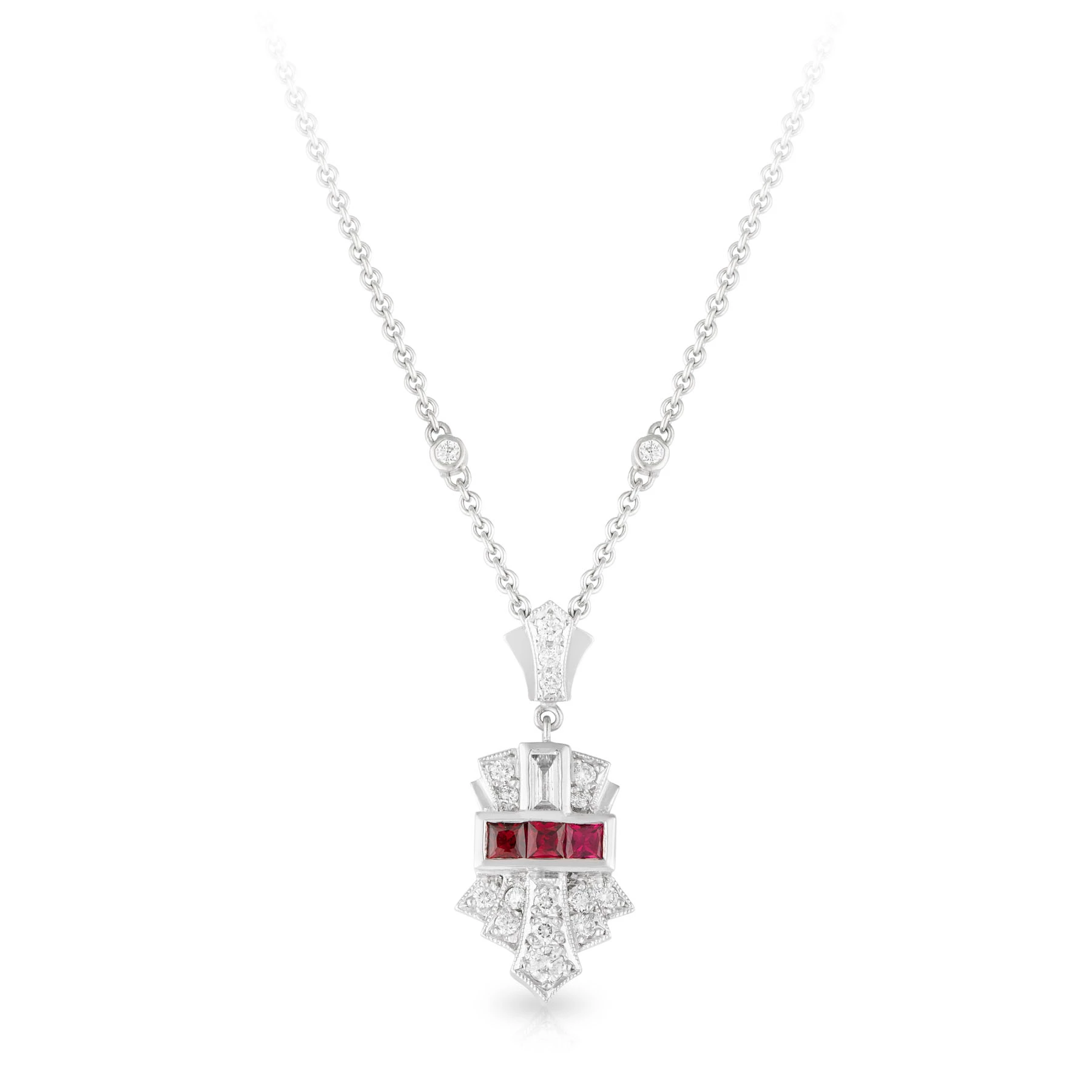 Ruby and Diamond Art Deco Pendant