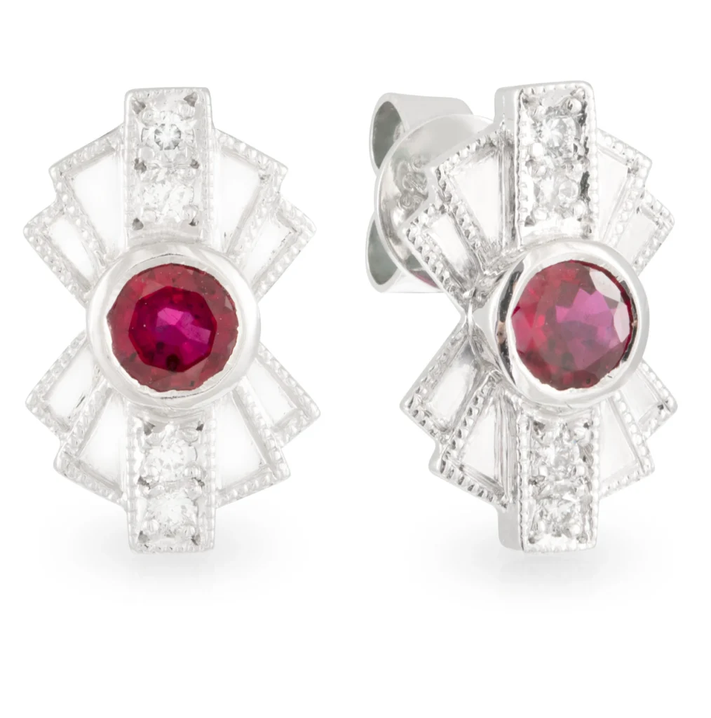 Ruby and Diamond Deco Studs