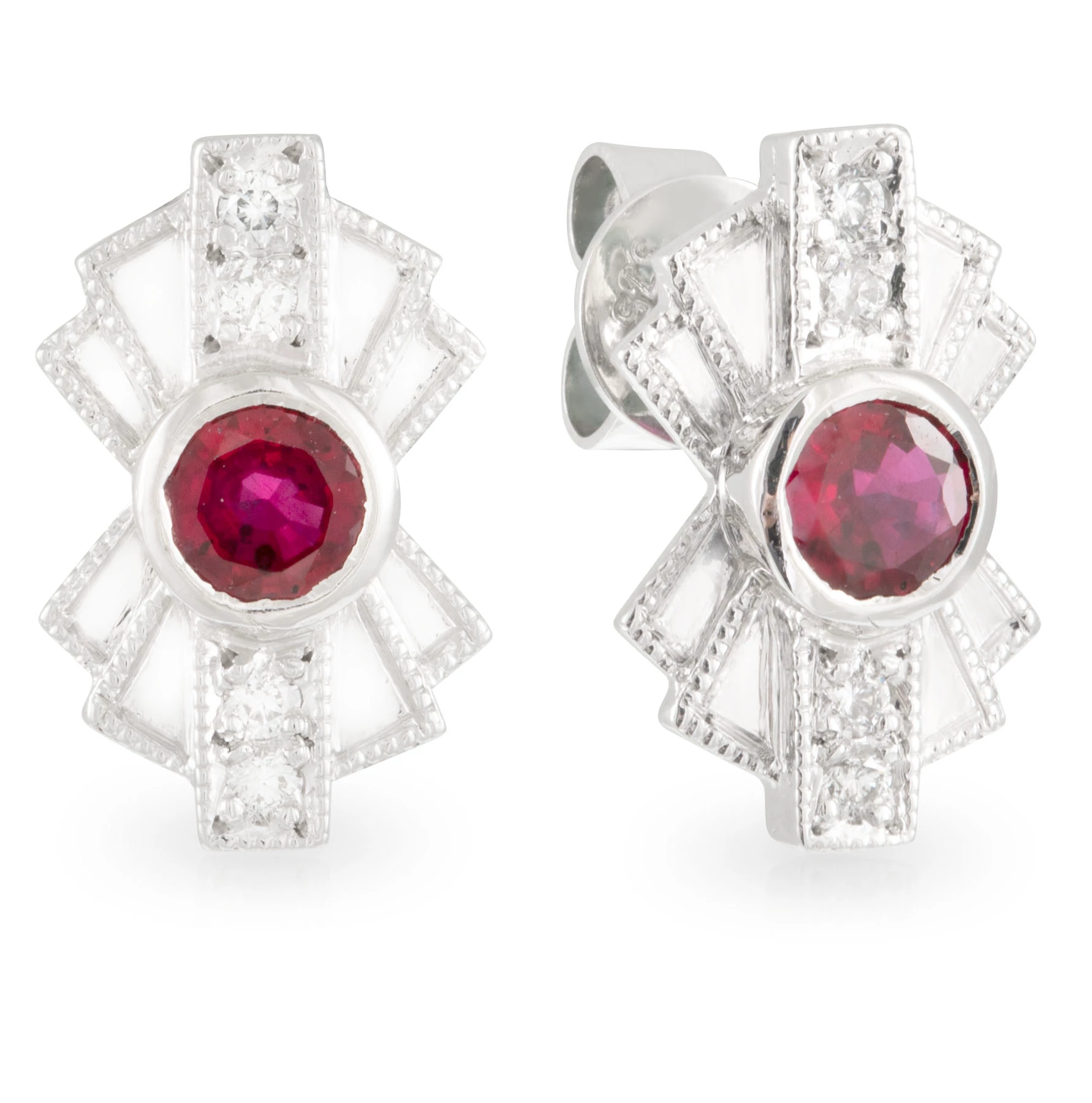 Ruby and Diamond Deco Studs