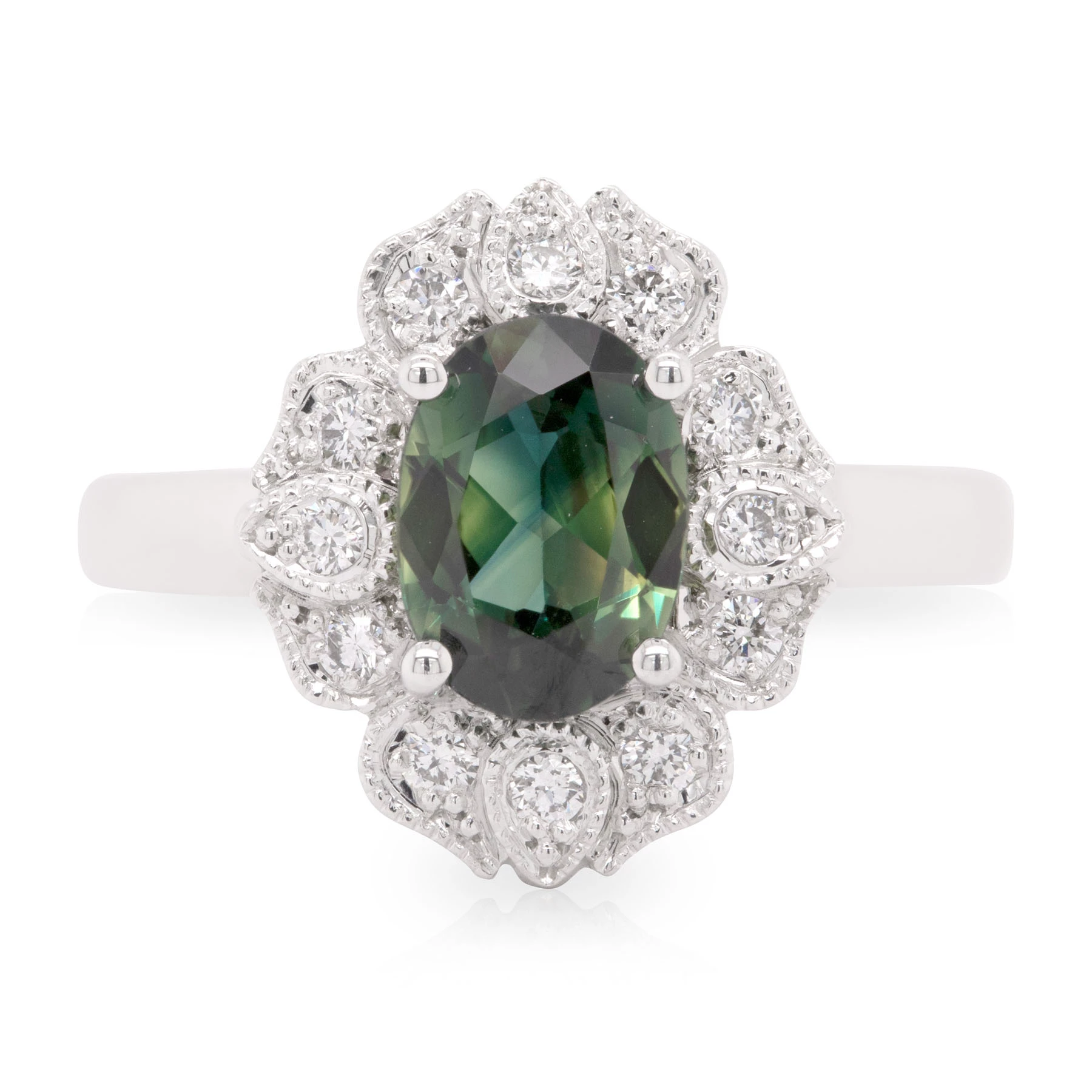 Sapphire Art Deco Diamond Halo Engagement Ring
