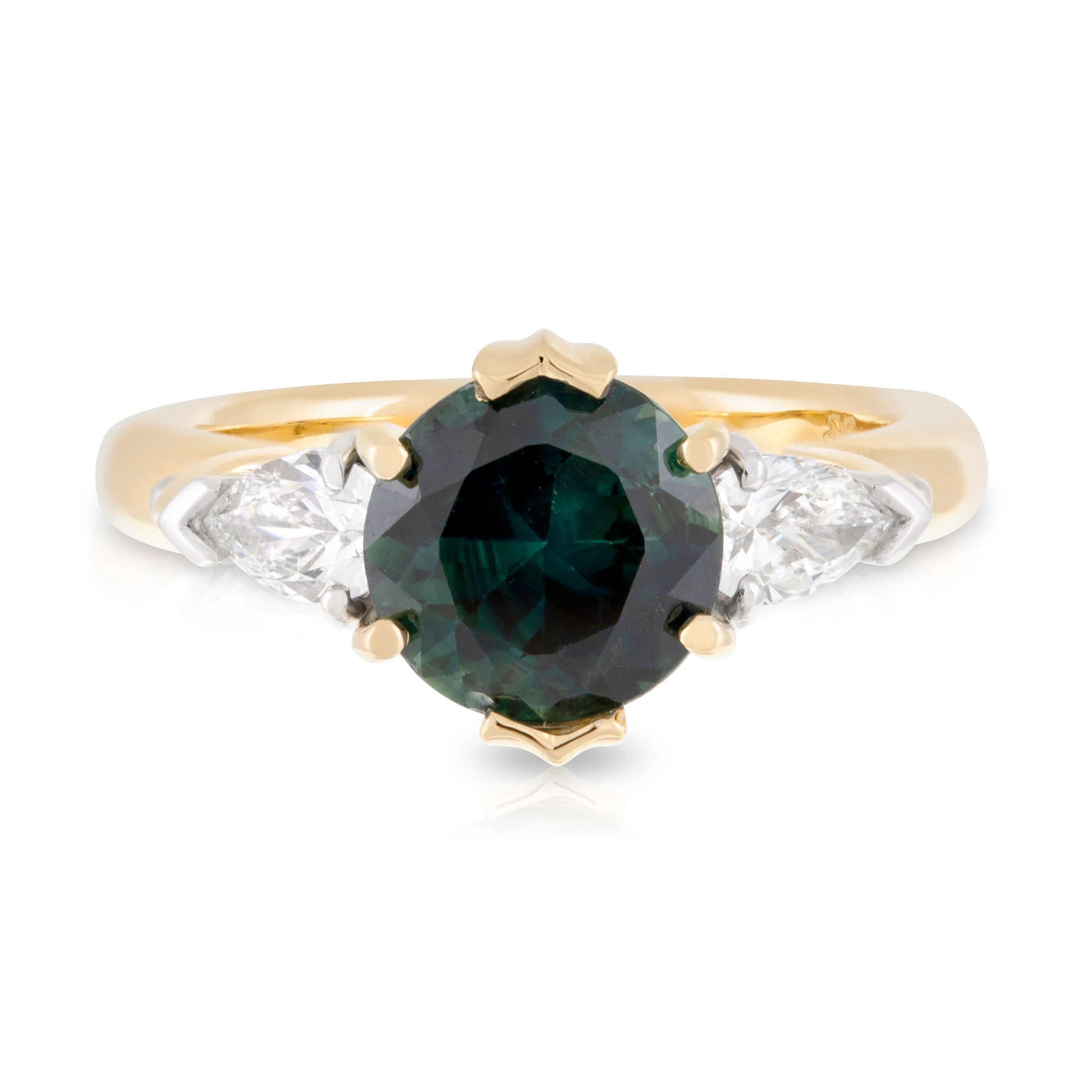 Sapphire and Pear Diamond Trilogy Engagement Ring