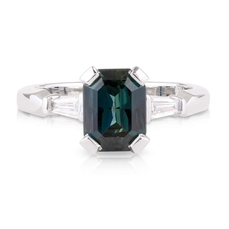 Sapphire and Tapered Baguette Diamond Engagement Ring