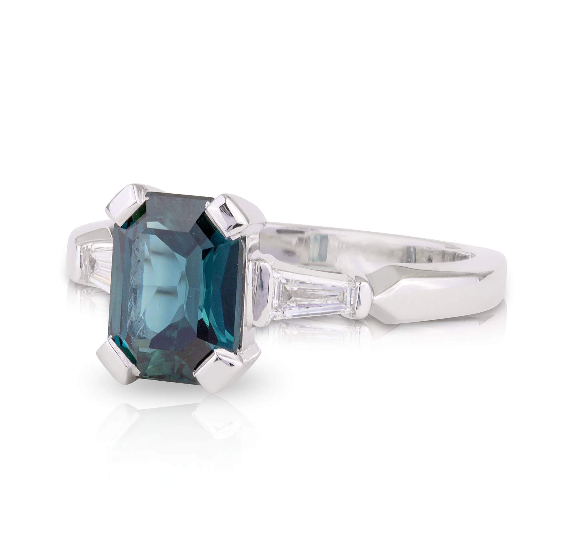 Sapphire and Tapered Baguette Diamond Engagement Ring
