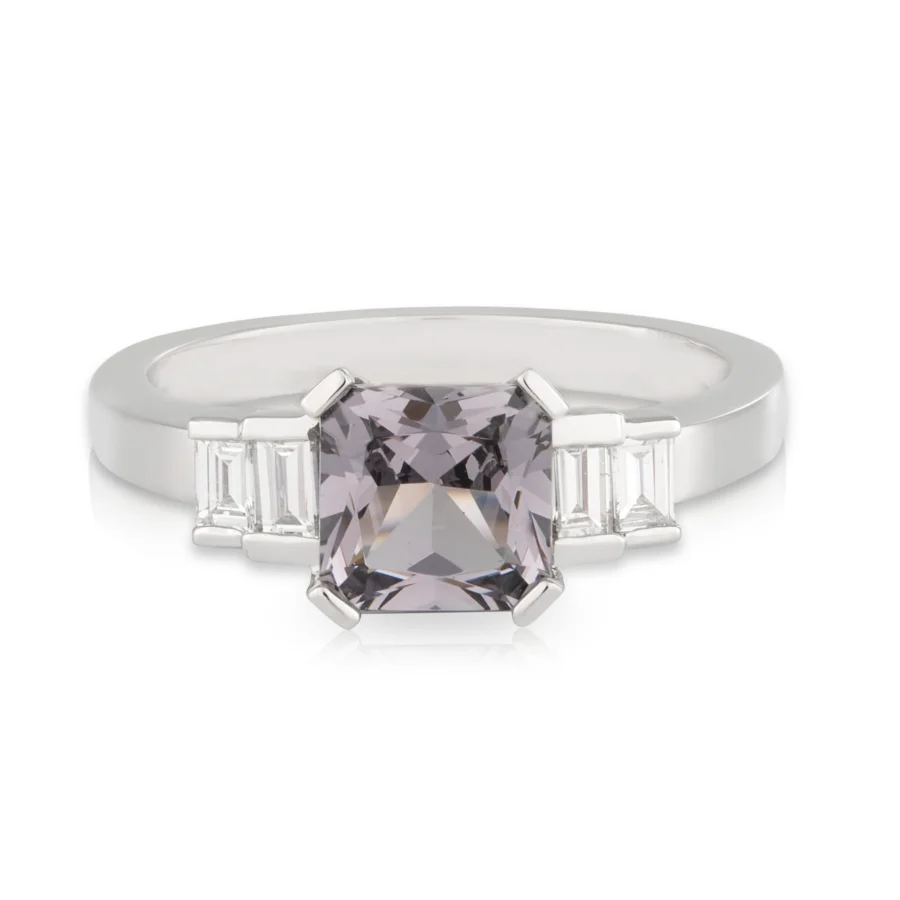 Spinel and Baguette Diamond Engagement Ring