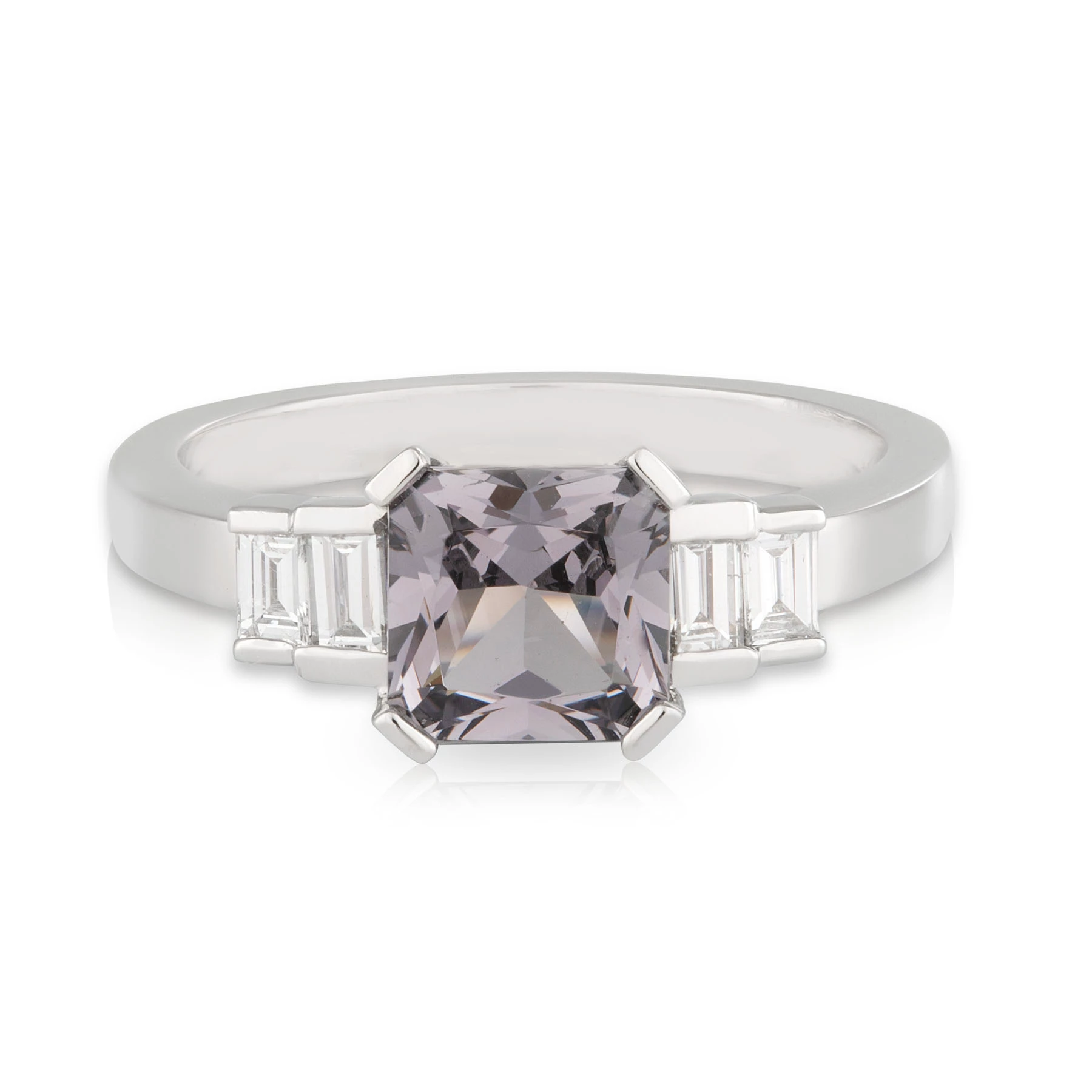 Spinel and Baguette Diamond Engagement Ring