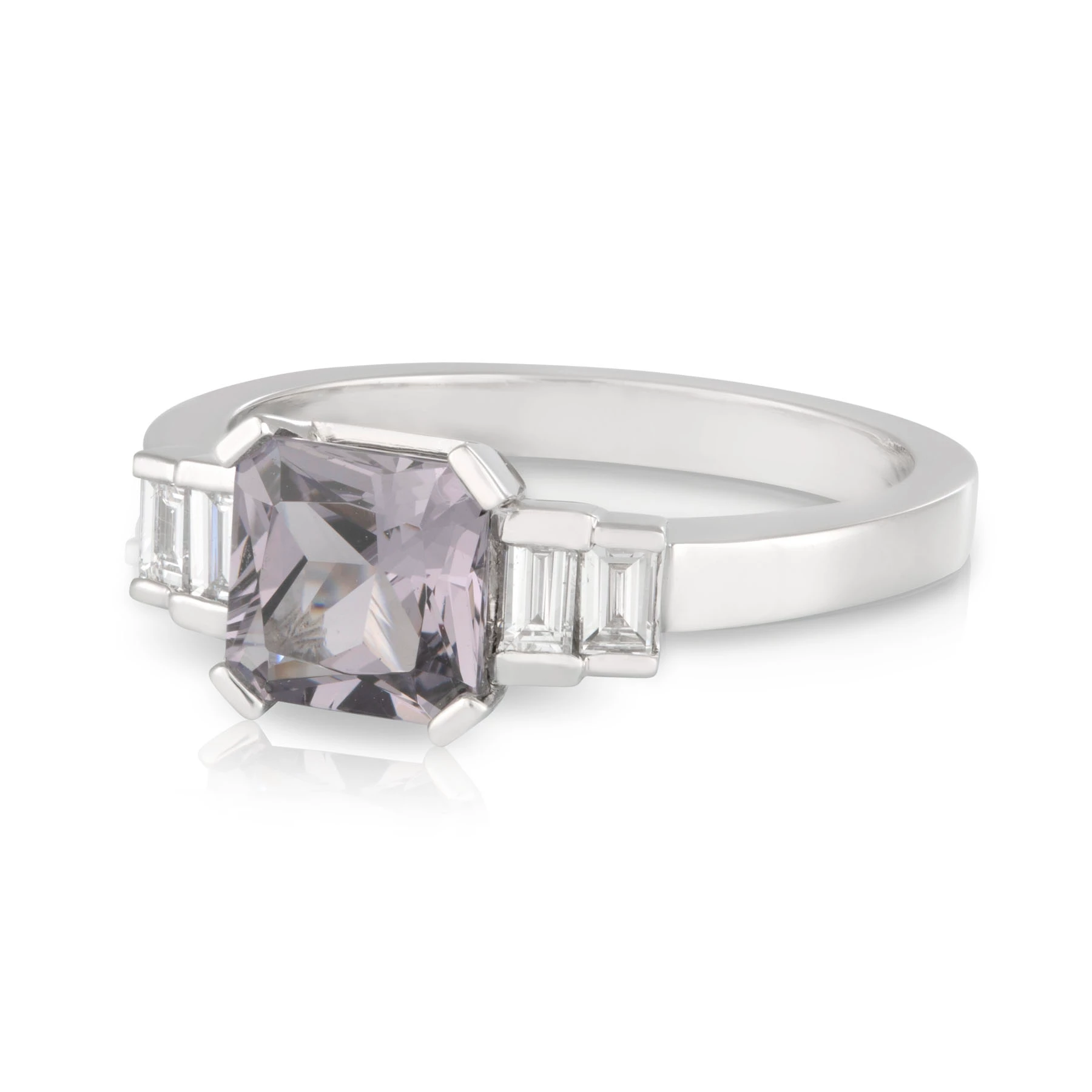 Spinel and Baguette Diamond Engagement Ring