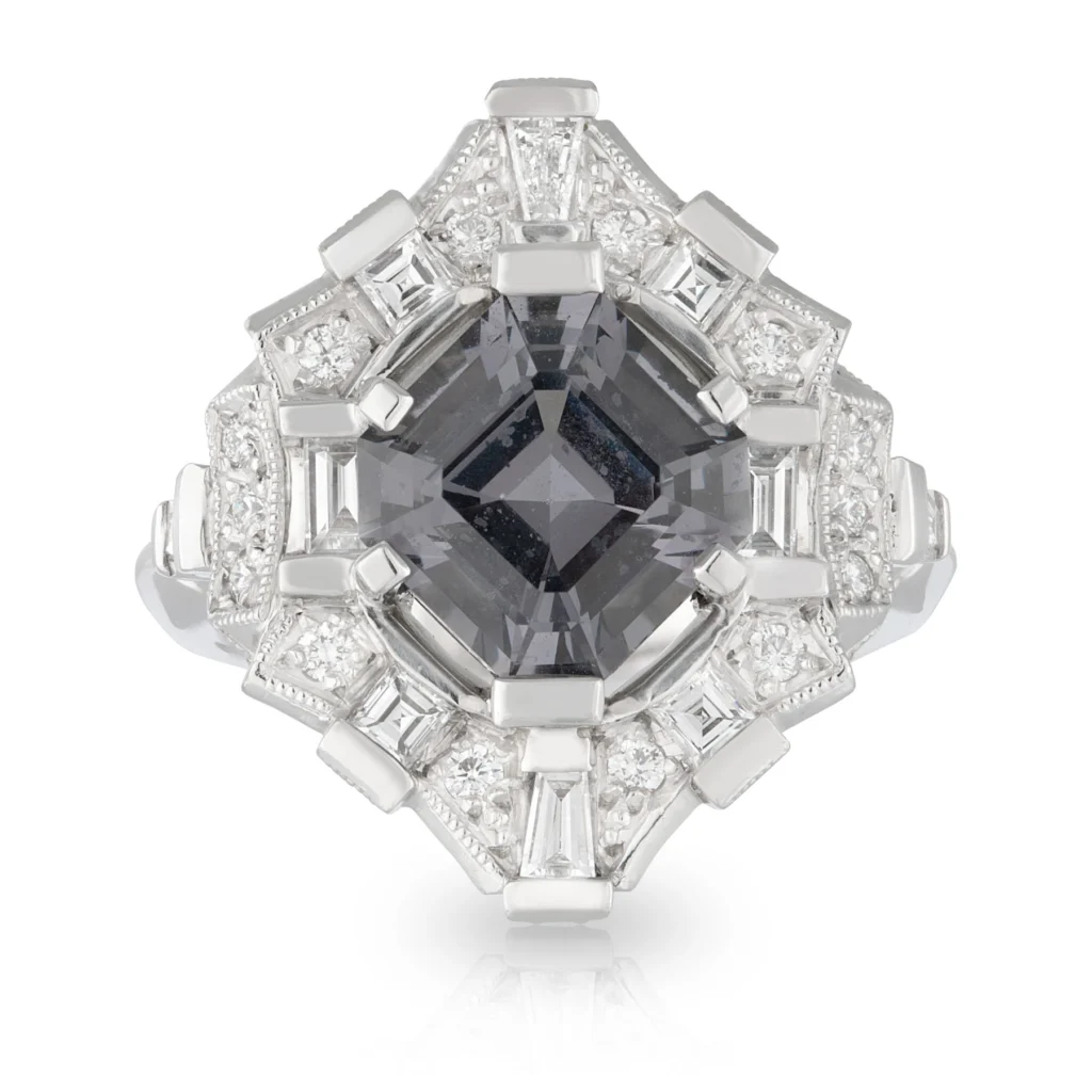 Spinel and Diamond Gatsby Engagement Ring