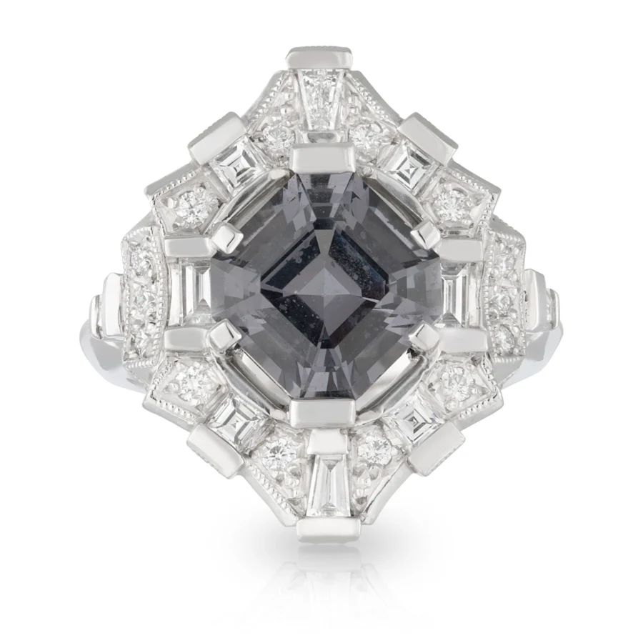 Spinel and Diamond Gatsby Engagement Ring