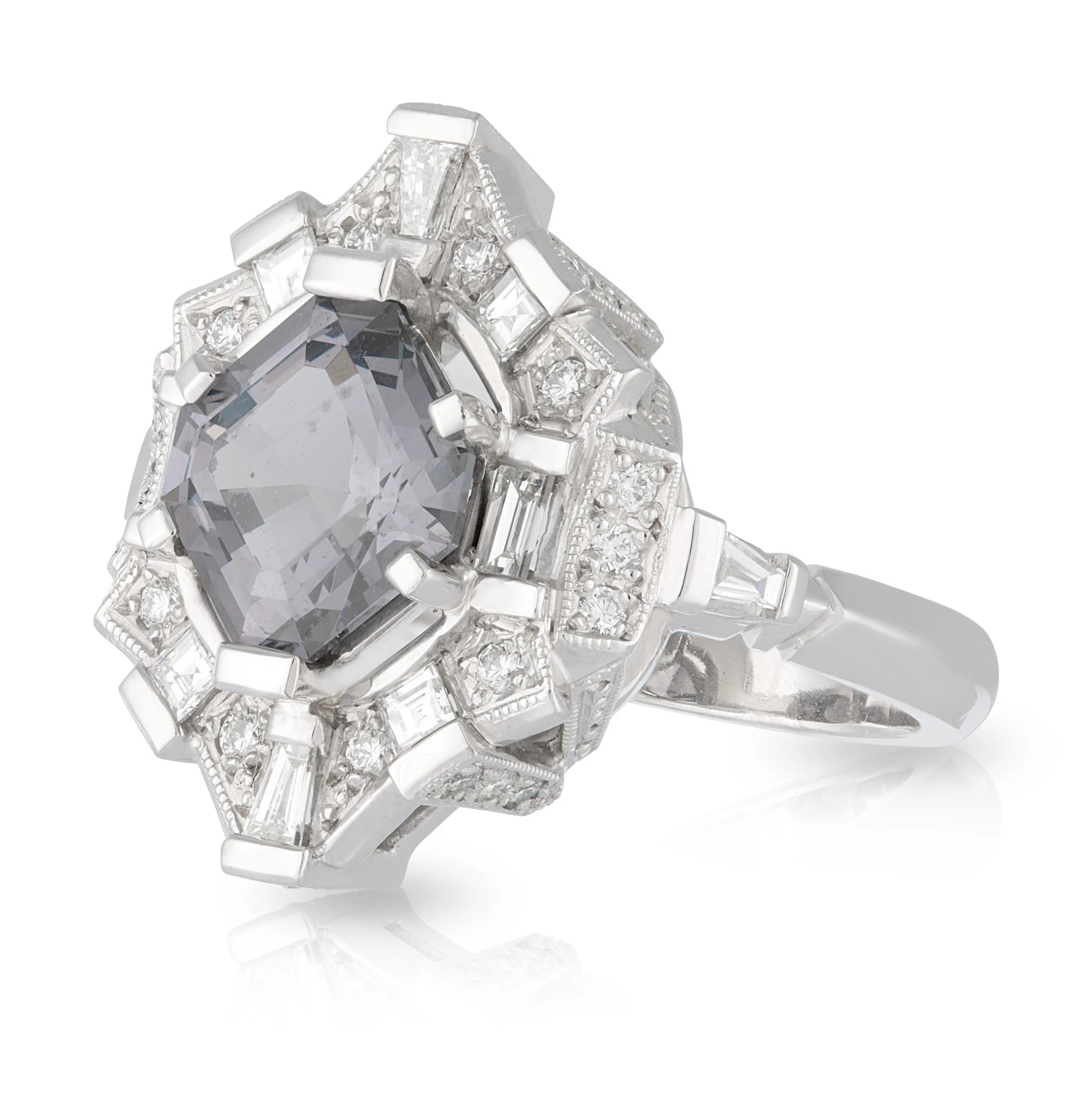 Spinel and Diamond Gatsby Engagement Ring