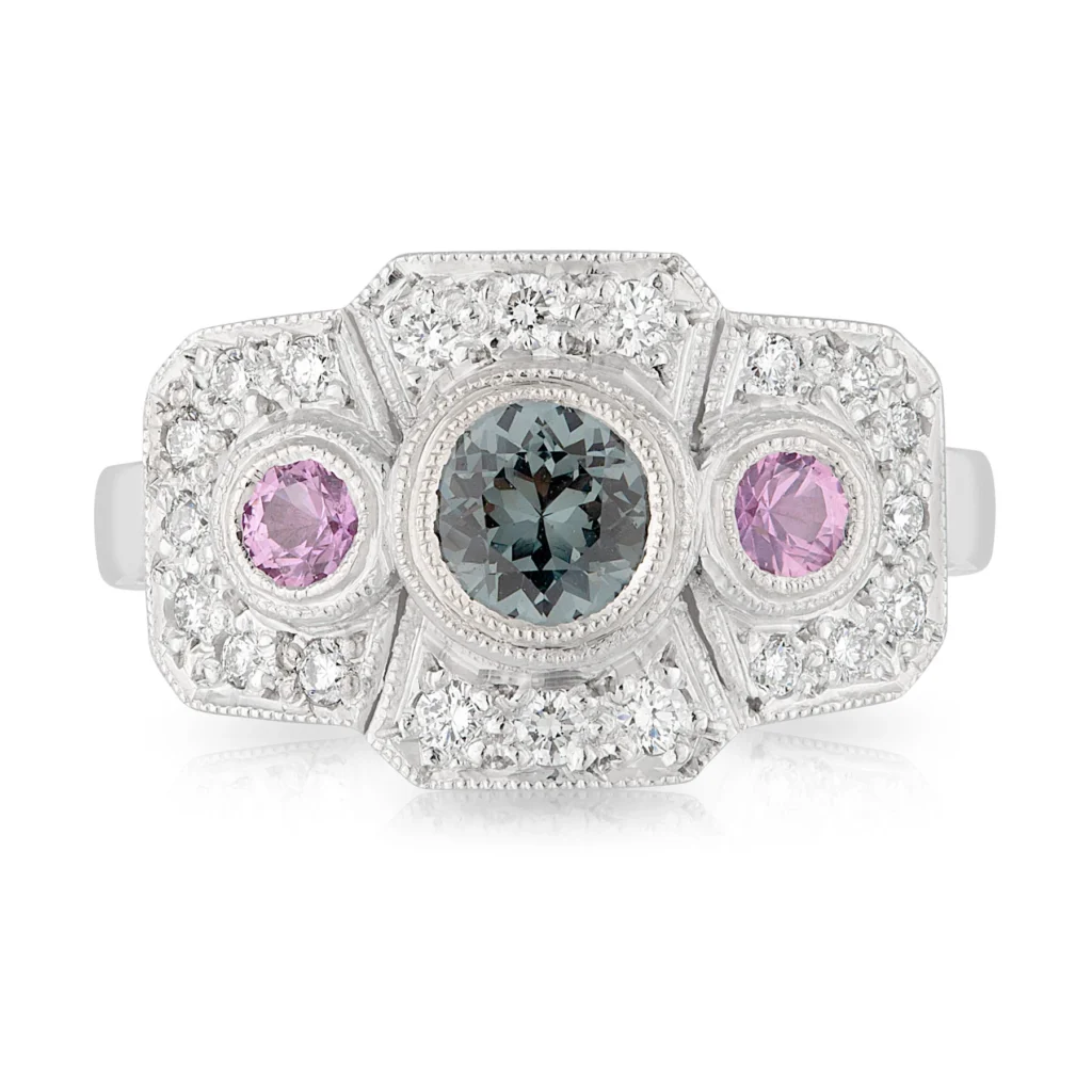 Spinel and Sapphire Trilogy Engagement Ring