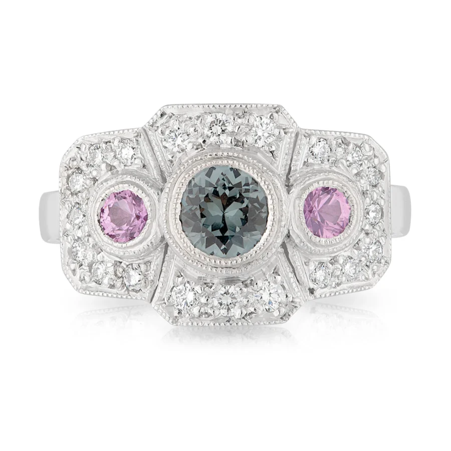 Spinel and Sapphire Trilogy Engagement Ring