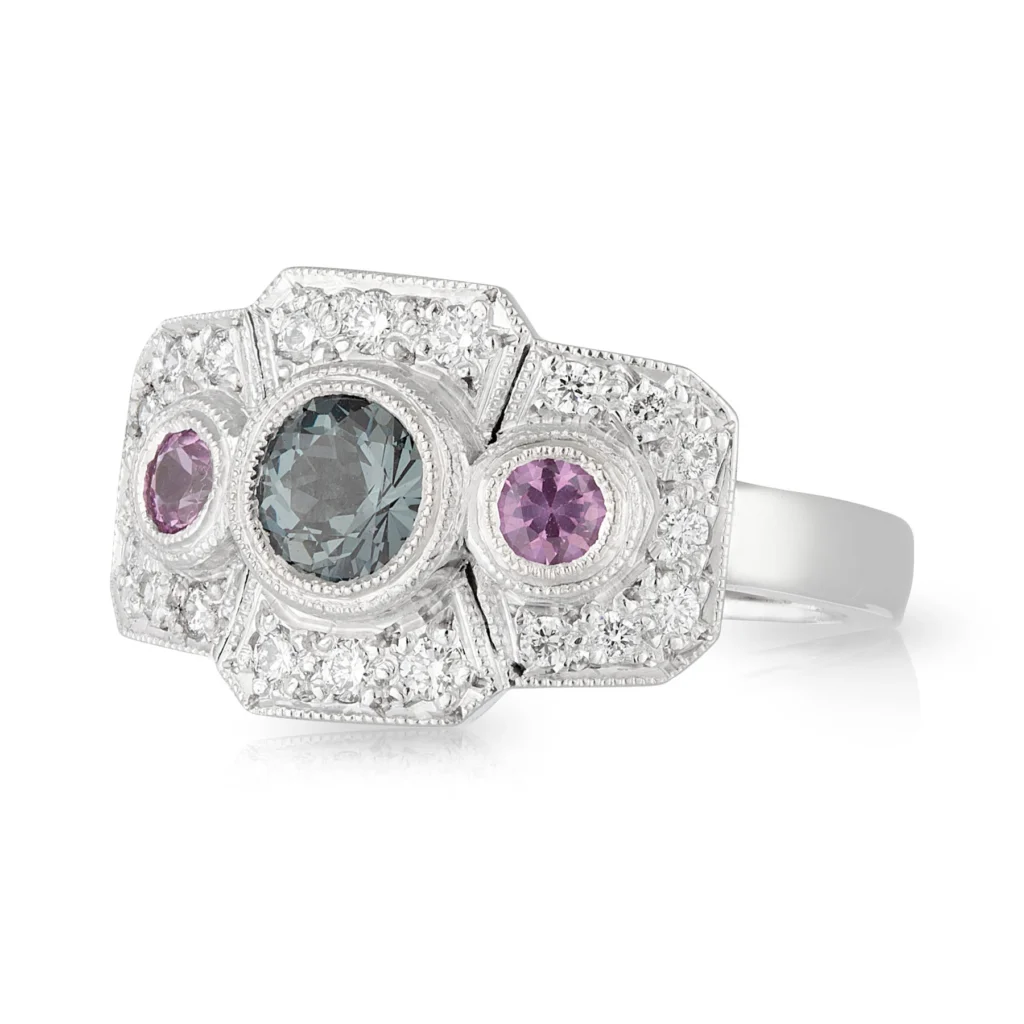 Spinel and Sapphire Trilogy Engagement Ring