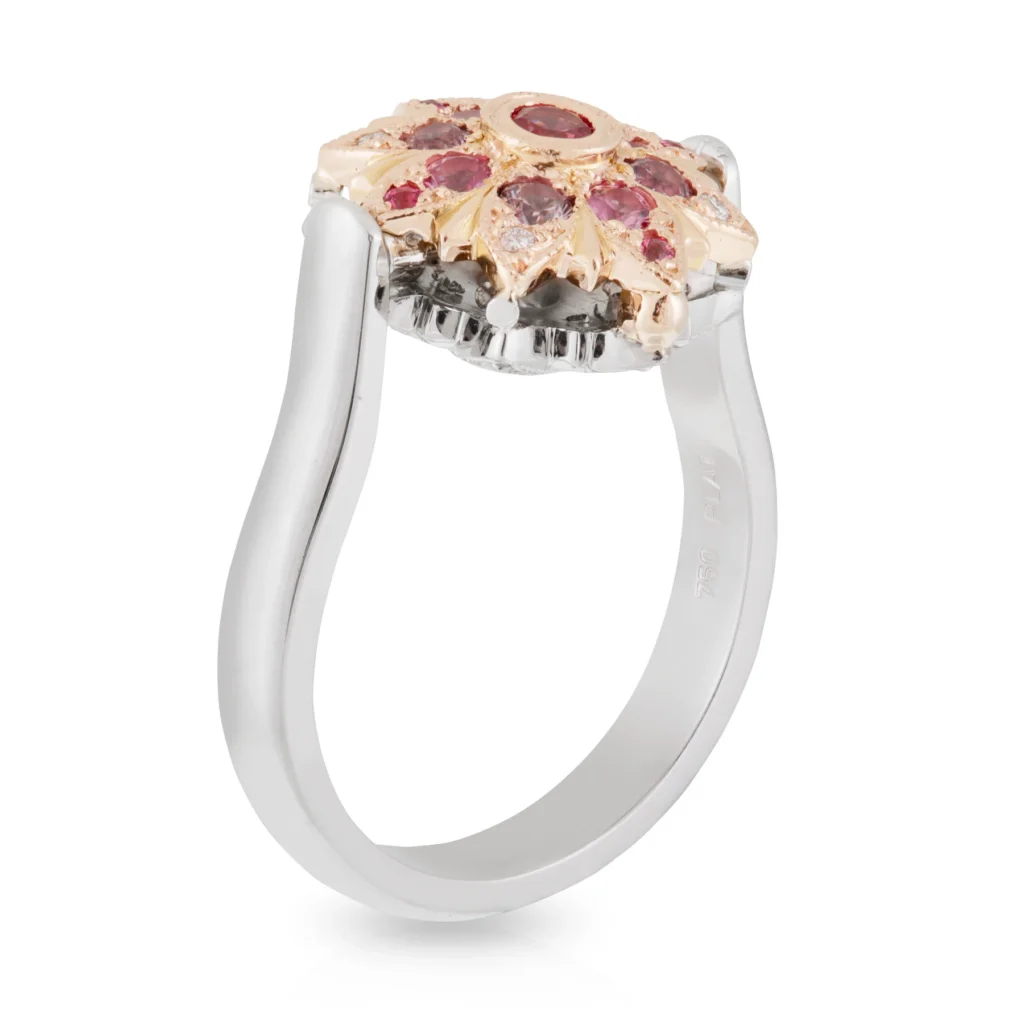Spinning Pink and Diamond Flower Ring