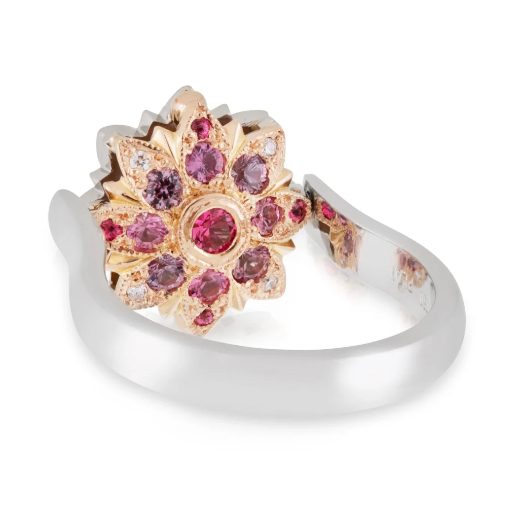 Spinning Pink and Diamond Flower Ring