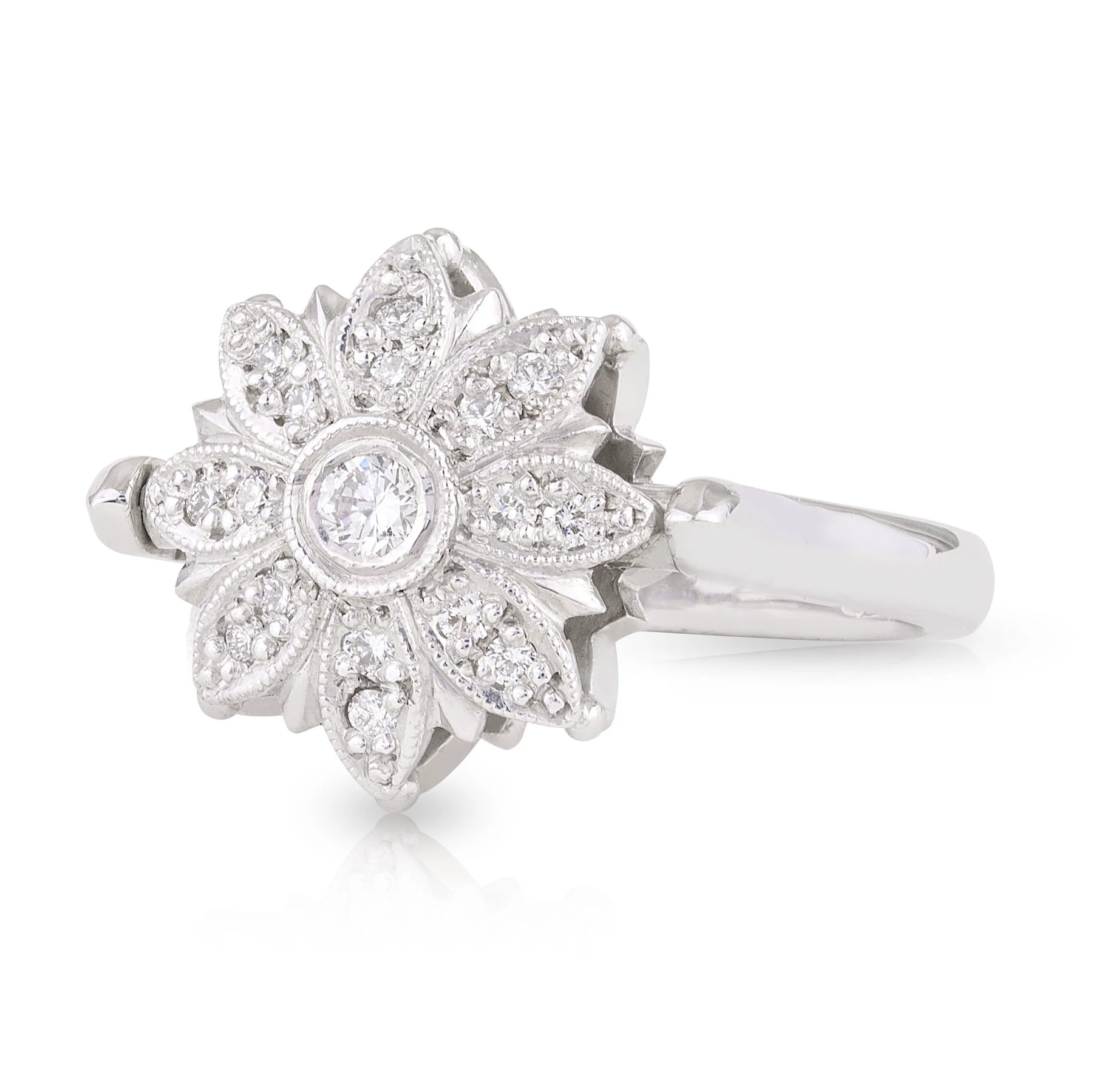 Spinning Pink and Diamond Flower Ring