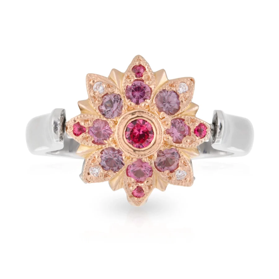 Spinning Pink and Diamond Flower Ring