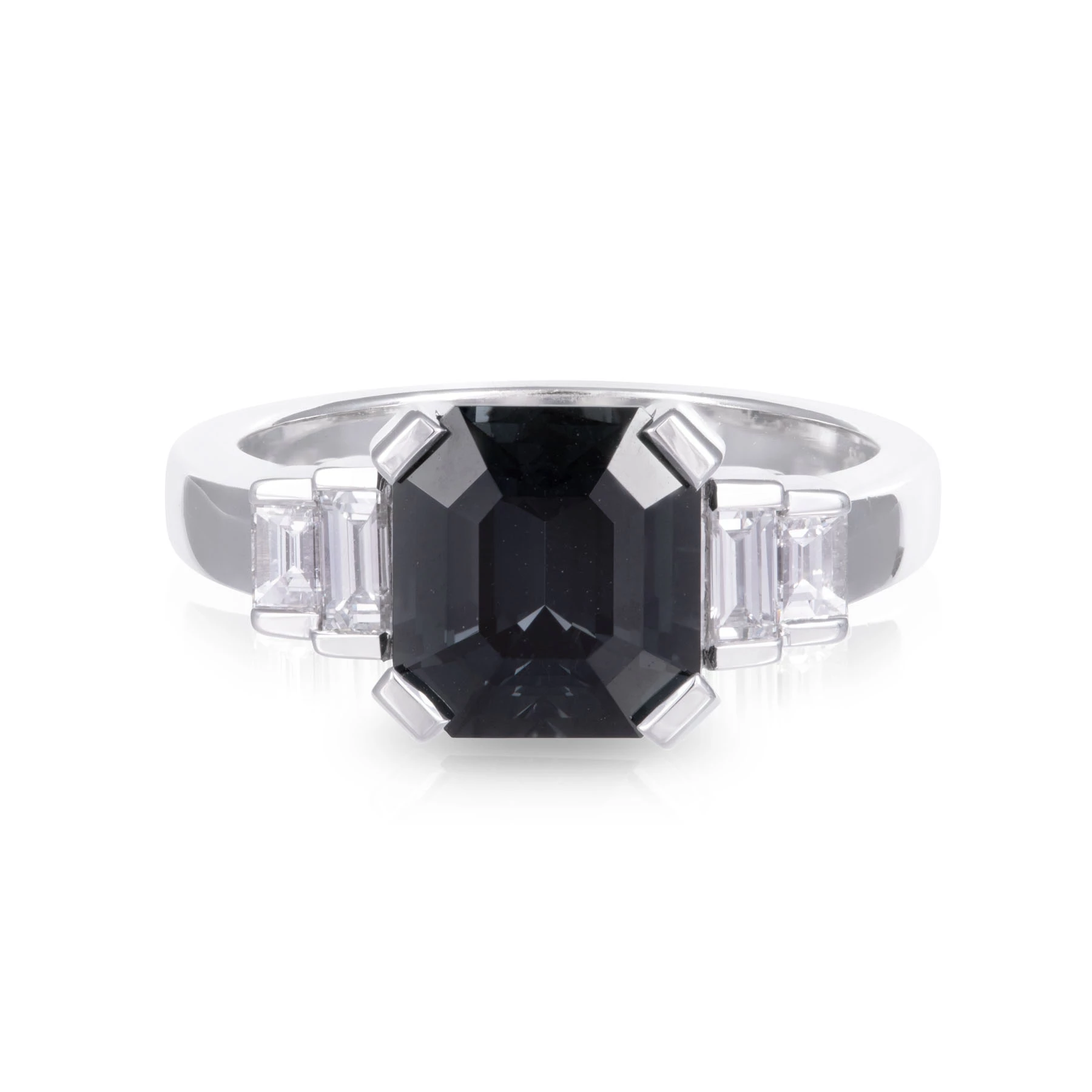 Square Black Spinel and Diamond Ring
