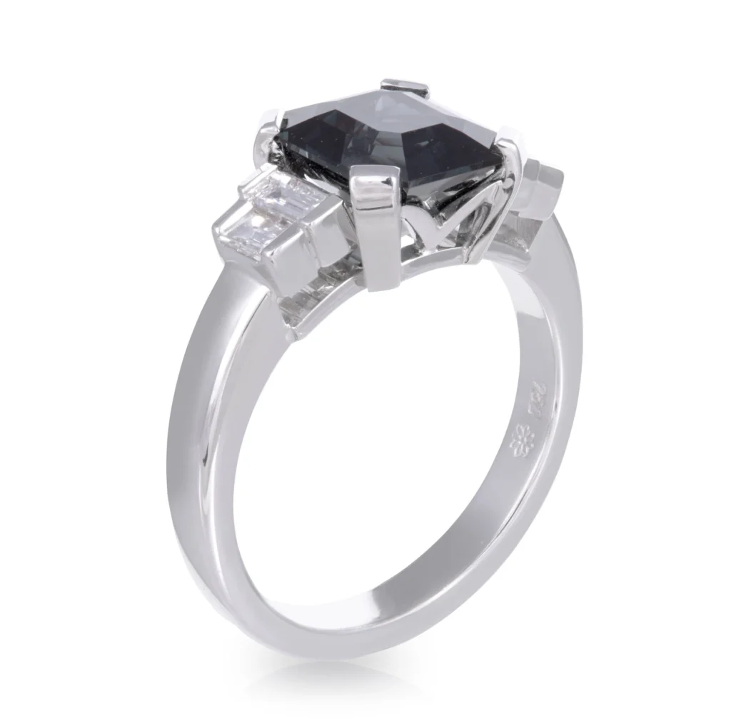 Square Black Spinel and Diamond Ring