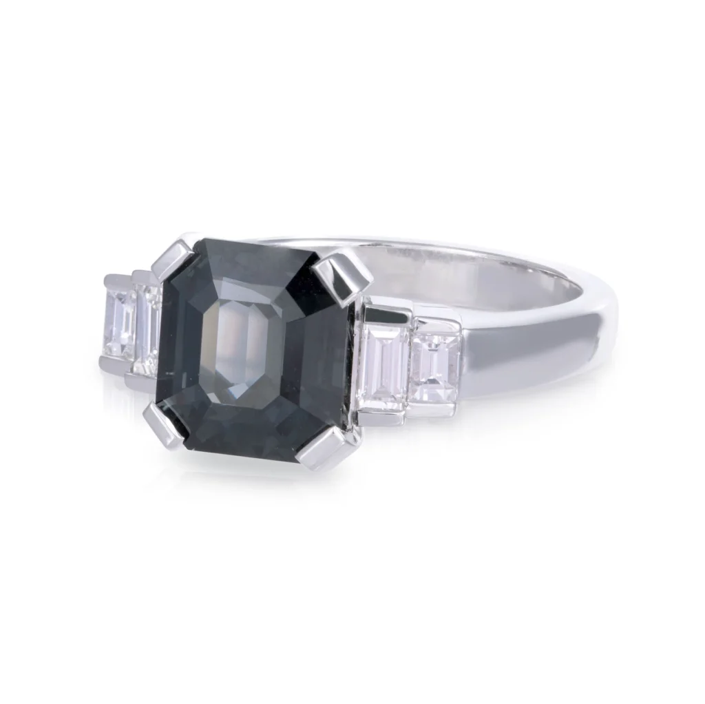 Square Black Spinel and Diamond Ring