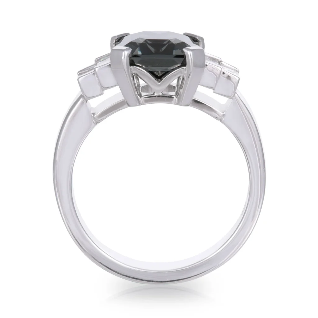 Square Black Spinel and Diamond Ring
