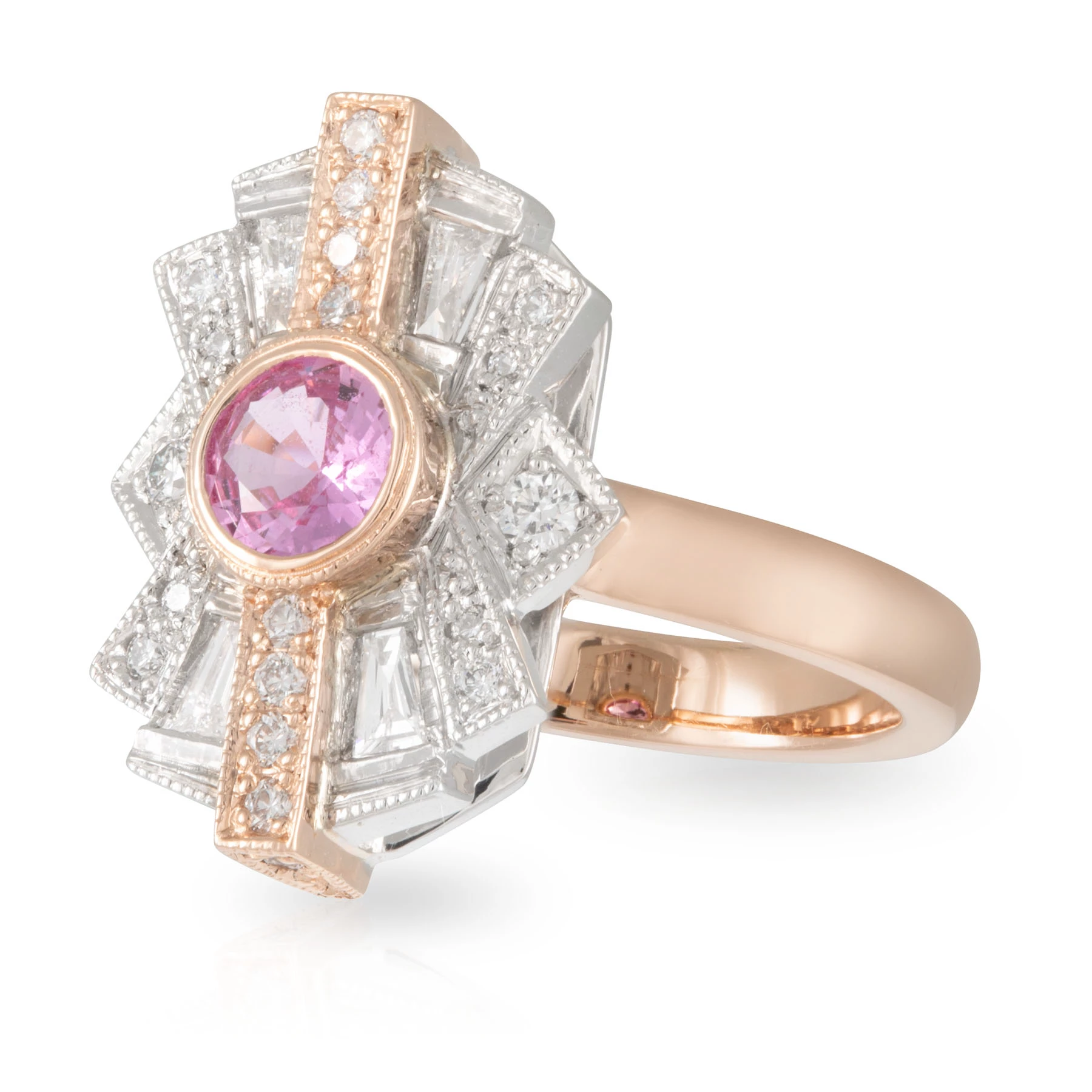 Sunrise Pink Sapphire Art Deco Ring