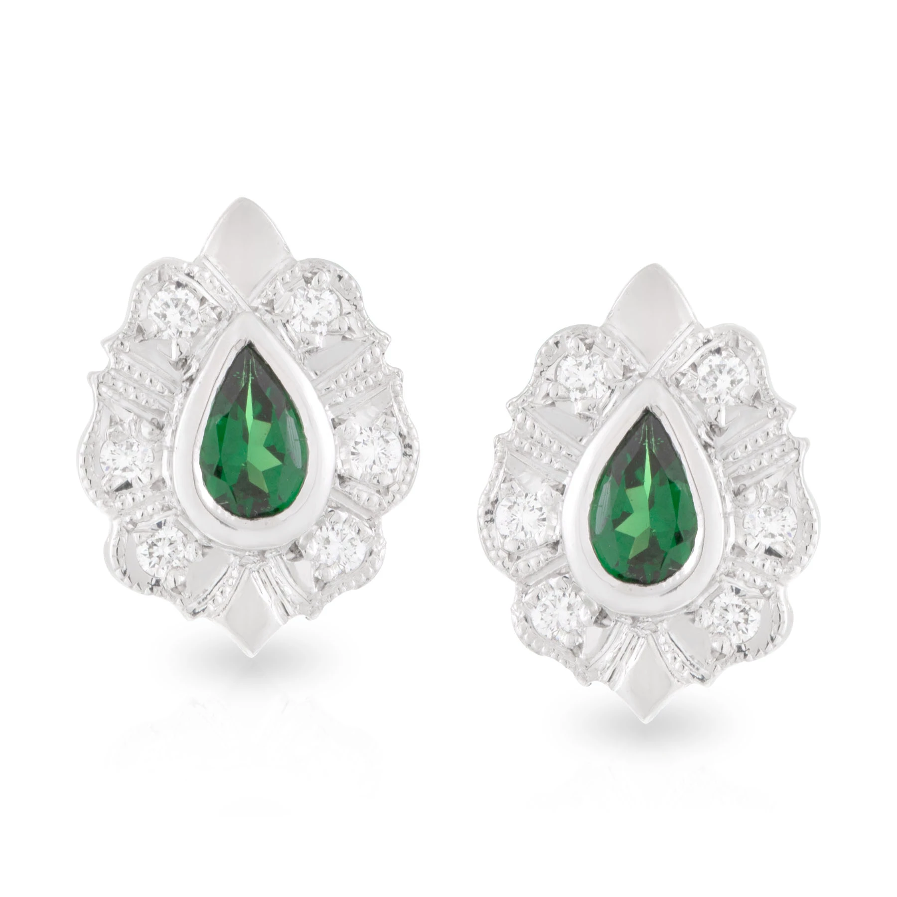 Tsavorite Garnet and Diamond Halo Studs
