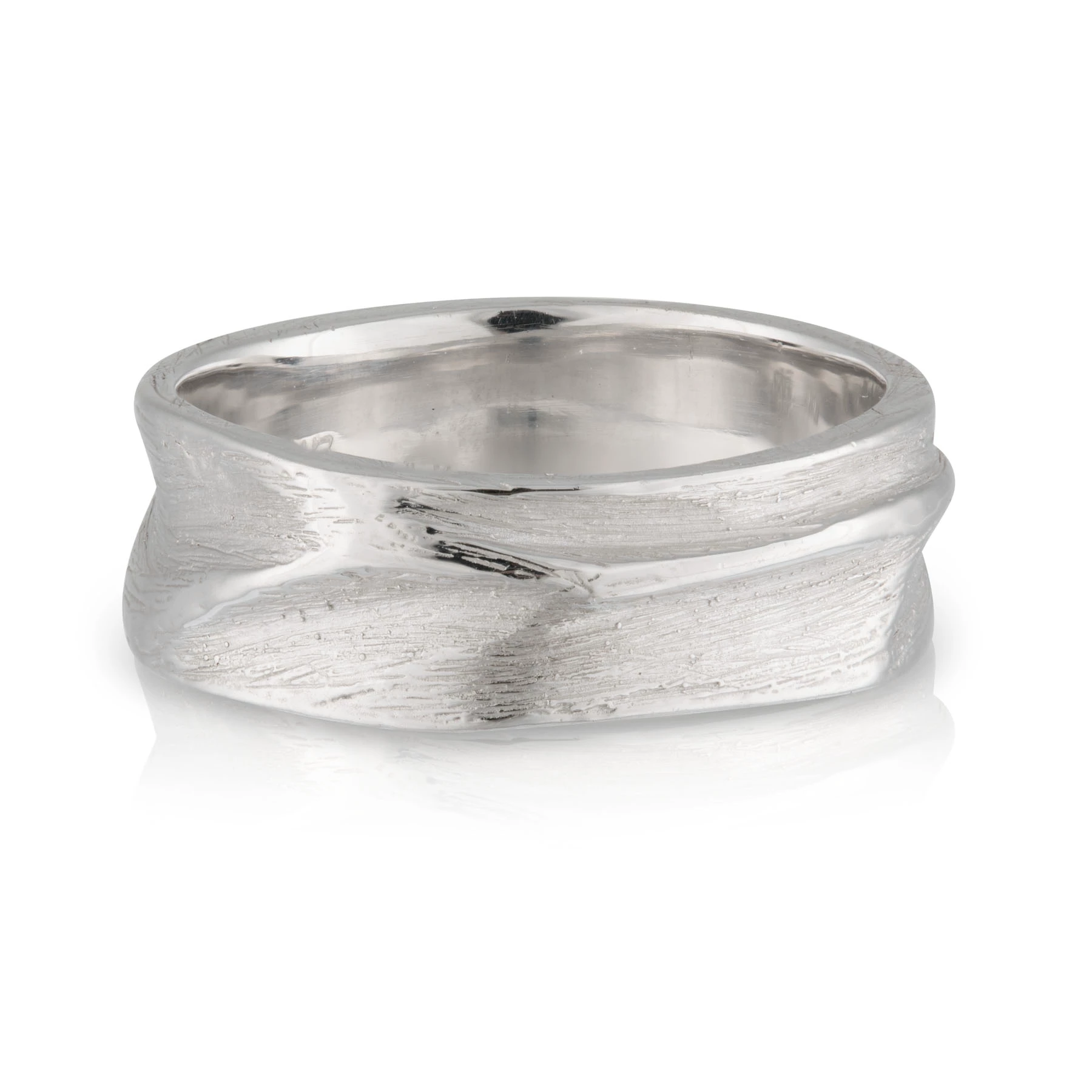 White Gold Organic Hand Carved Gents Wedding Band