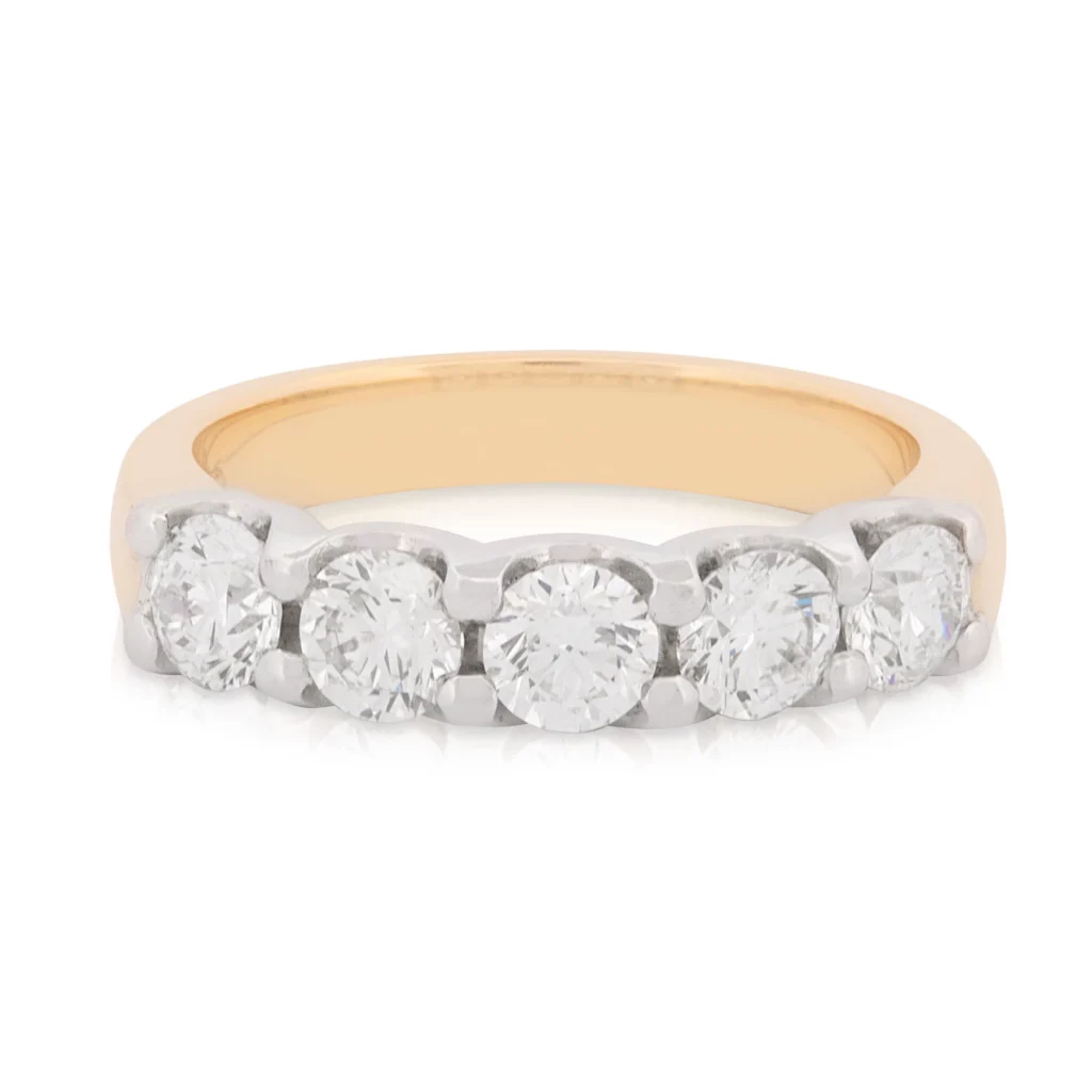 Yellow and White 5 Stone Diamond Band