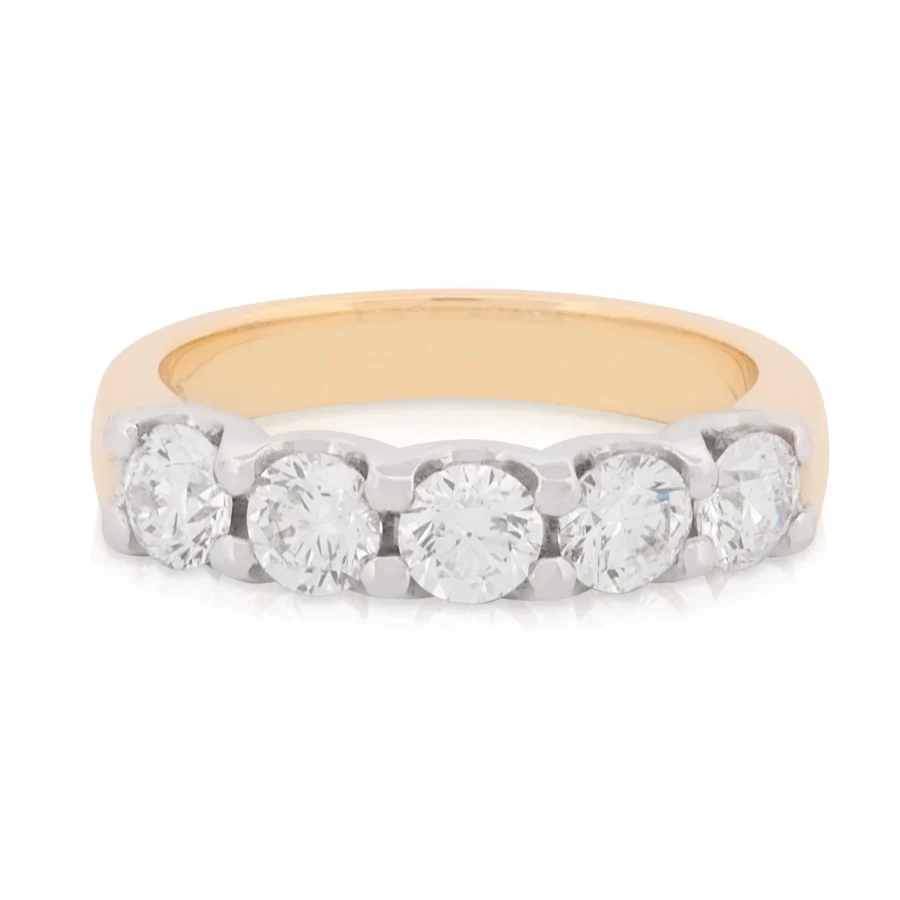 Yellow and White 5 Stone Diamond Band