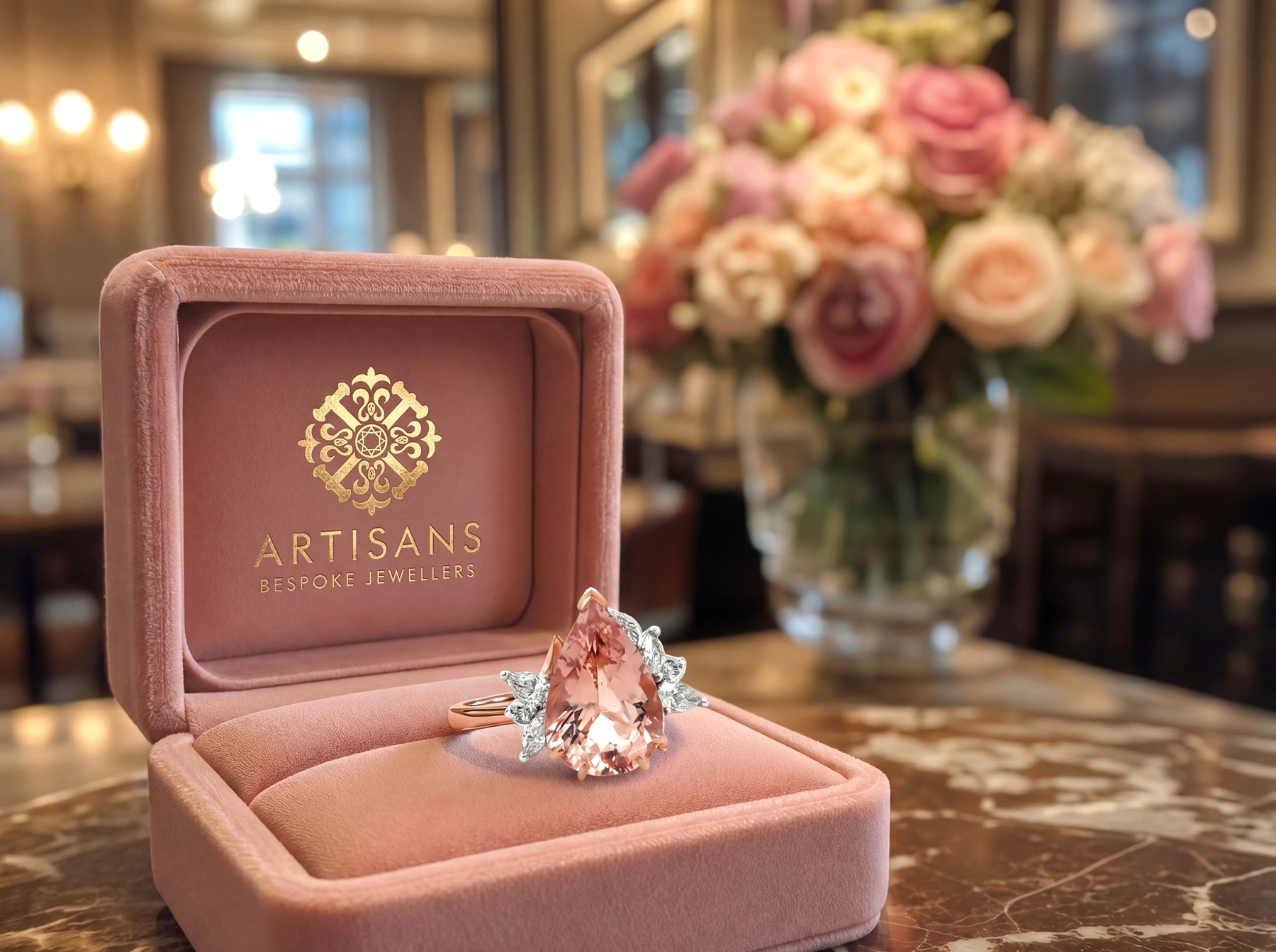 Morganite Ring in Artisans jewellery box